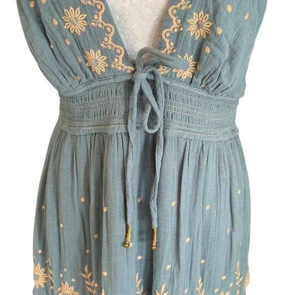Free People Real Love Embroidered Halter Tie Neck Maxi Dress in Ocean Mist - XL Women Free People Real Love Embroidered Halter Tie Neck Maxi Dress in Ocean Mist - XL Women